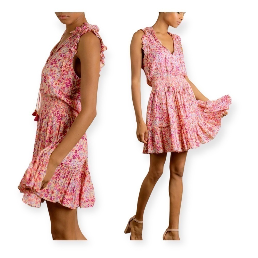 NWT Poupette St Barth Dress, Triny Floral Ruffle-Trim Tassel Mini dress